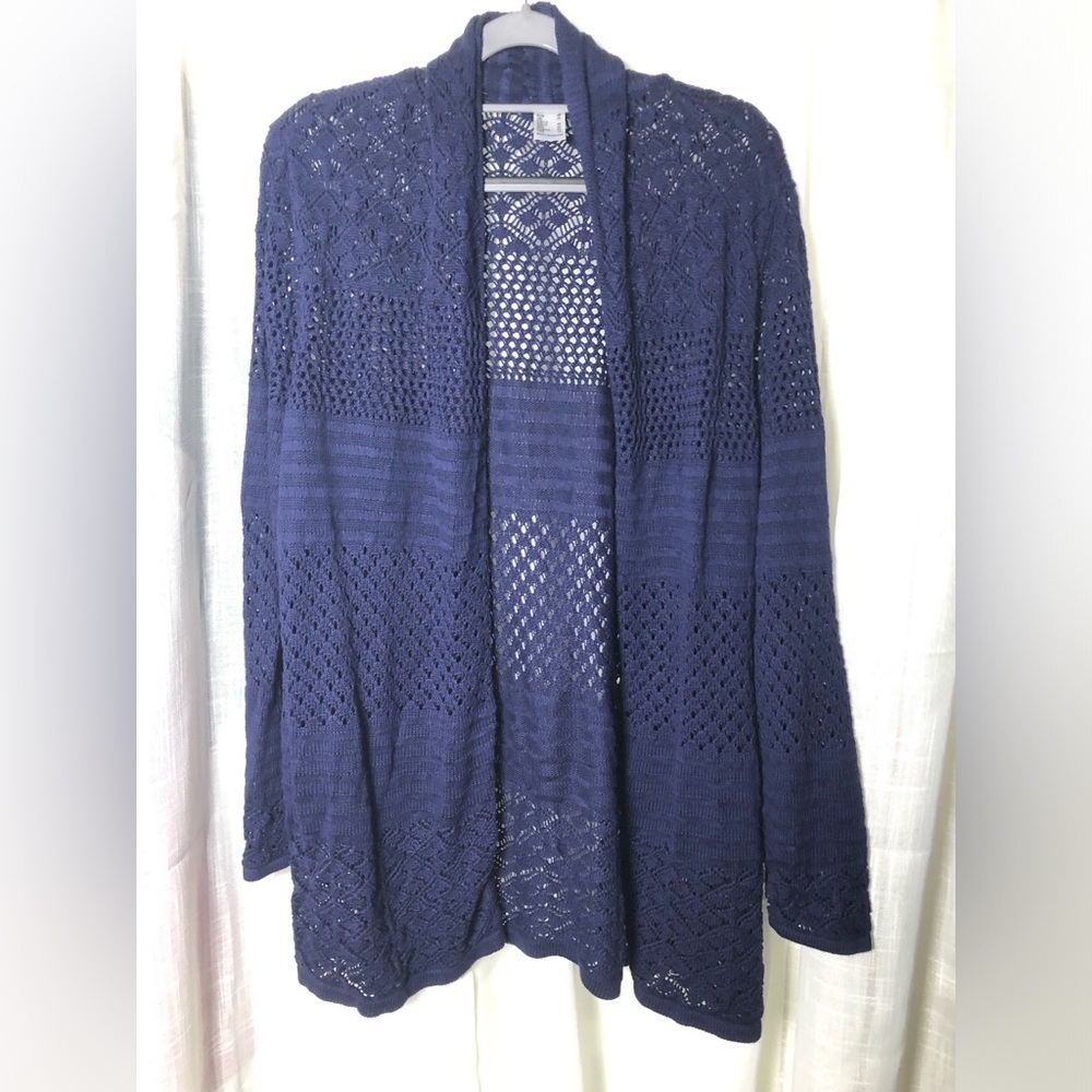 Navy Open-Knit Crochet Women's Sweater size 14 NWOT - Picture 4 of 11